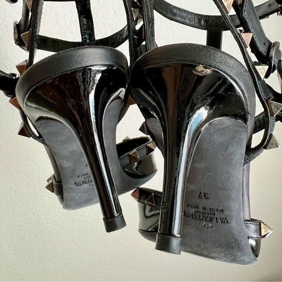 Valentino Garavani 37 Rockstud Patent Leather Caged Slings Pumps Black 65MM - Picture 11 of 15